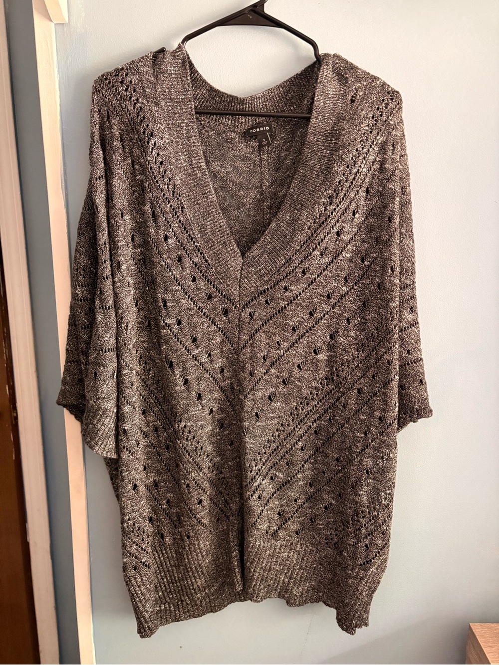 torrid Charcoal Open-Knit V-Neck Sweater